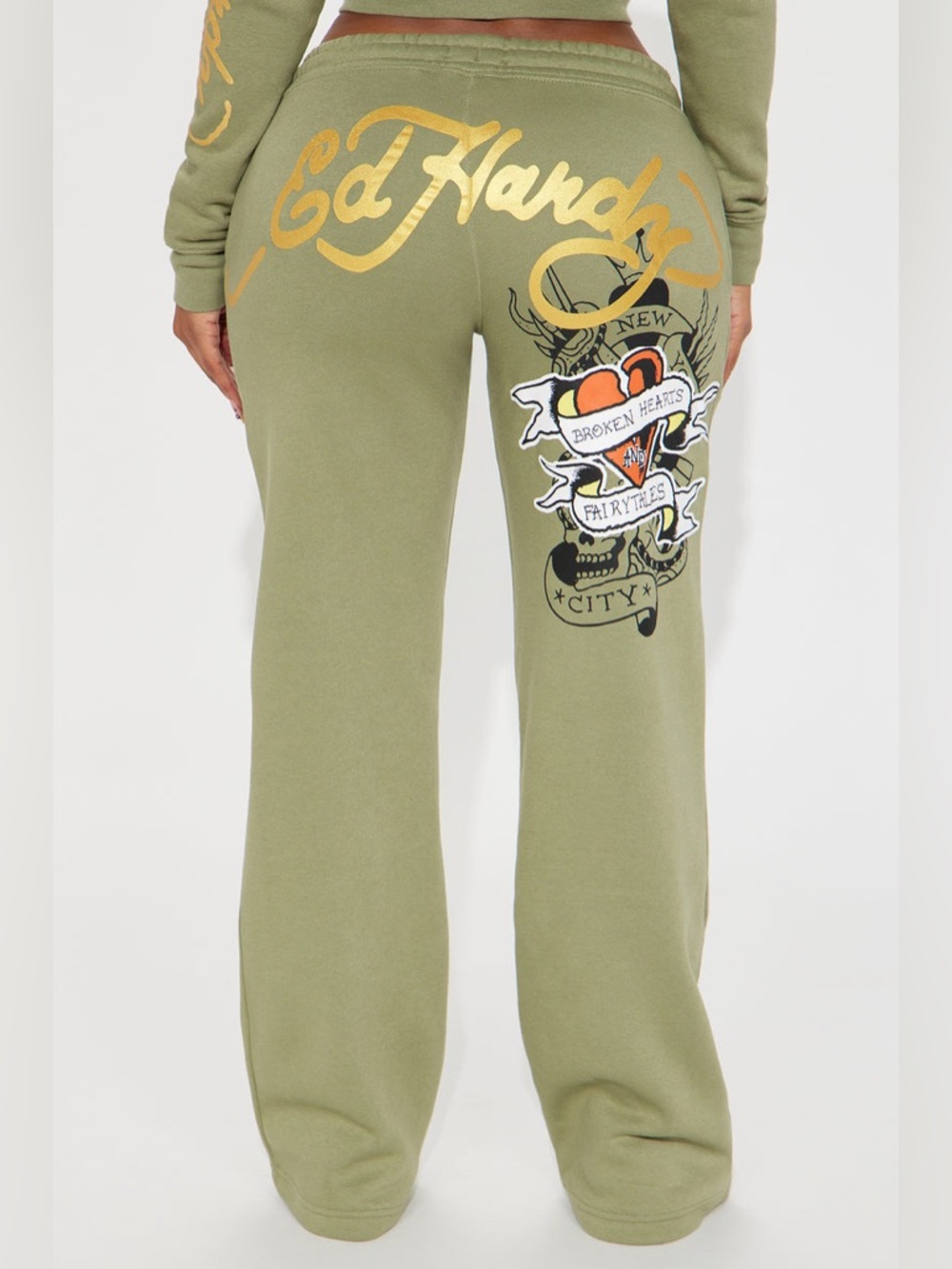 Ed Hardy Broken Hearts Pant - Sage Size L NWT